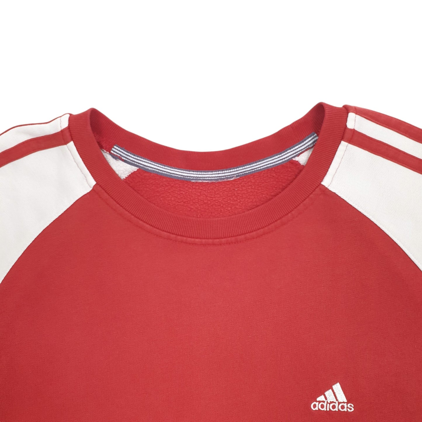 Mens Red Adidas Three Stripe Crewneck Jumper