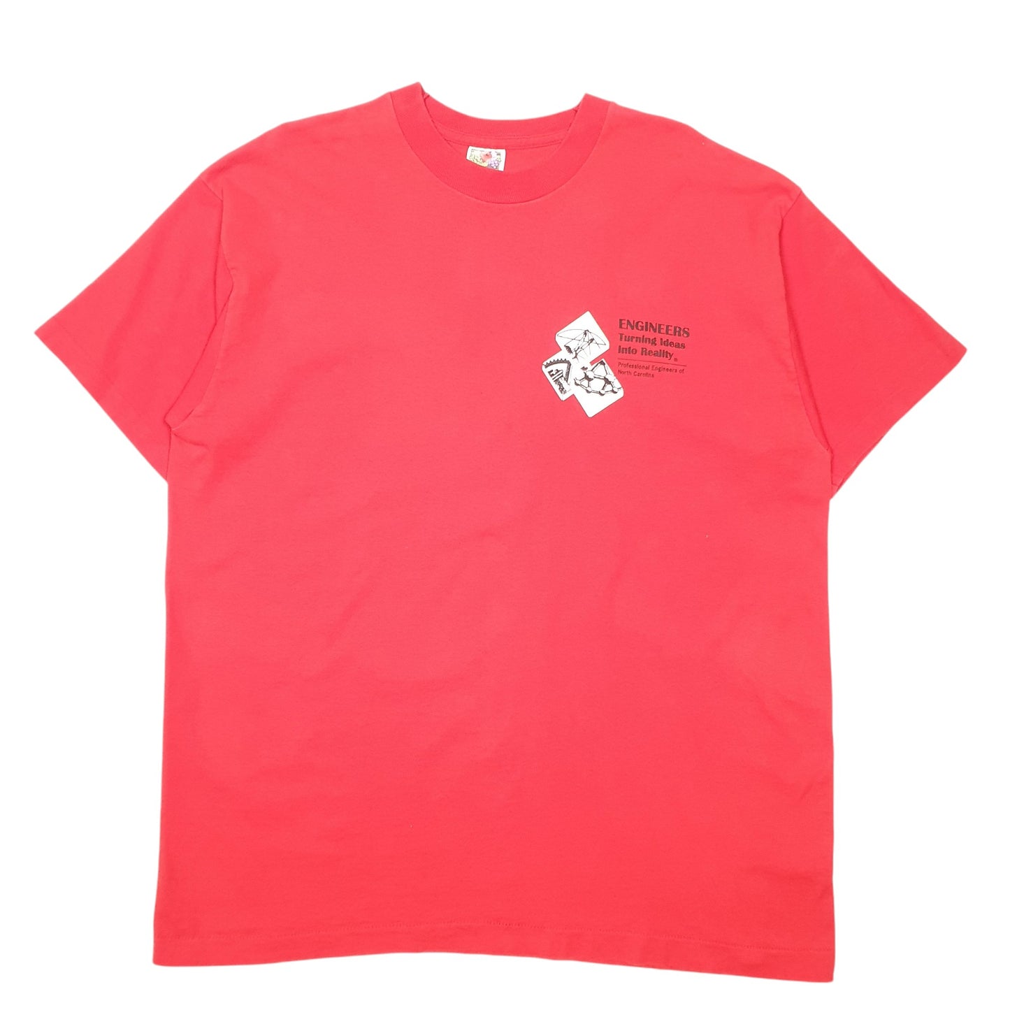 Mens Red Fruit Of The Loom Single Stitch Vintage 90s Made In USA Engineers Short Sleeve T Shirt