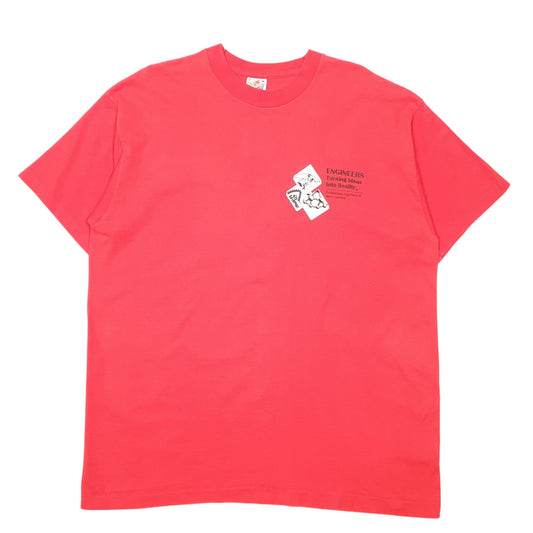 Mens Red Fruit Of The Loom Single Stitch Vintage 90s Made In USA Engineers Short Sleeve T Shirt