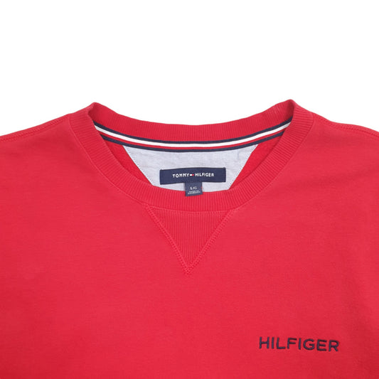 Mens Red Tommy Hilfiger Spellout Crewneck Jumper