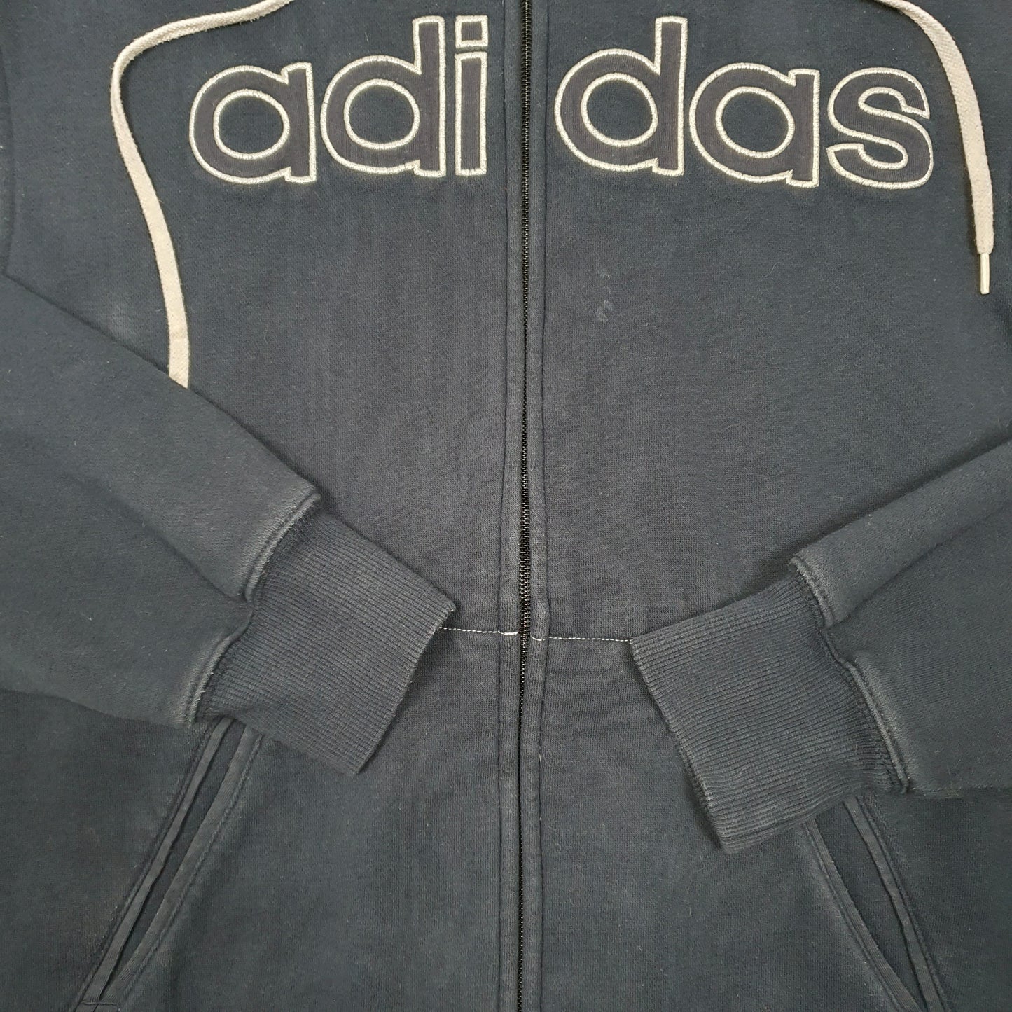 Mens Navy Adidas Spellout Hoodie Full Zip Jumper