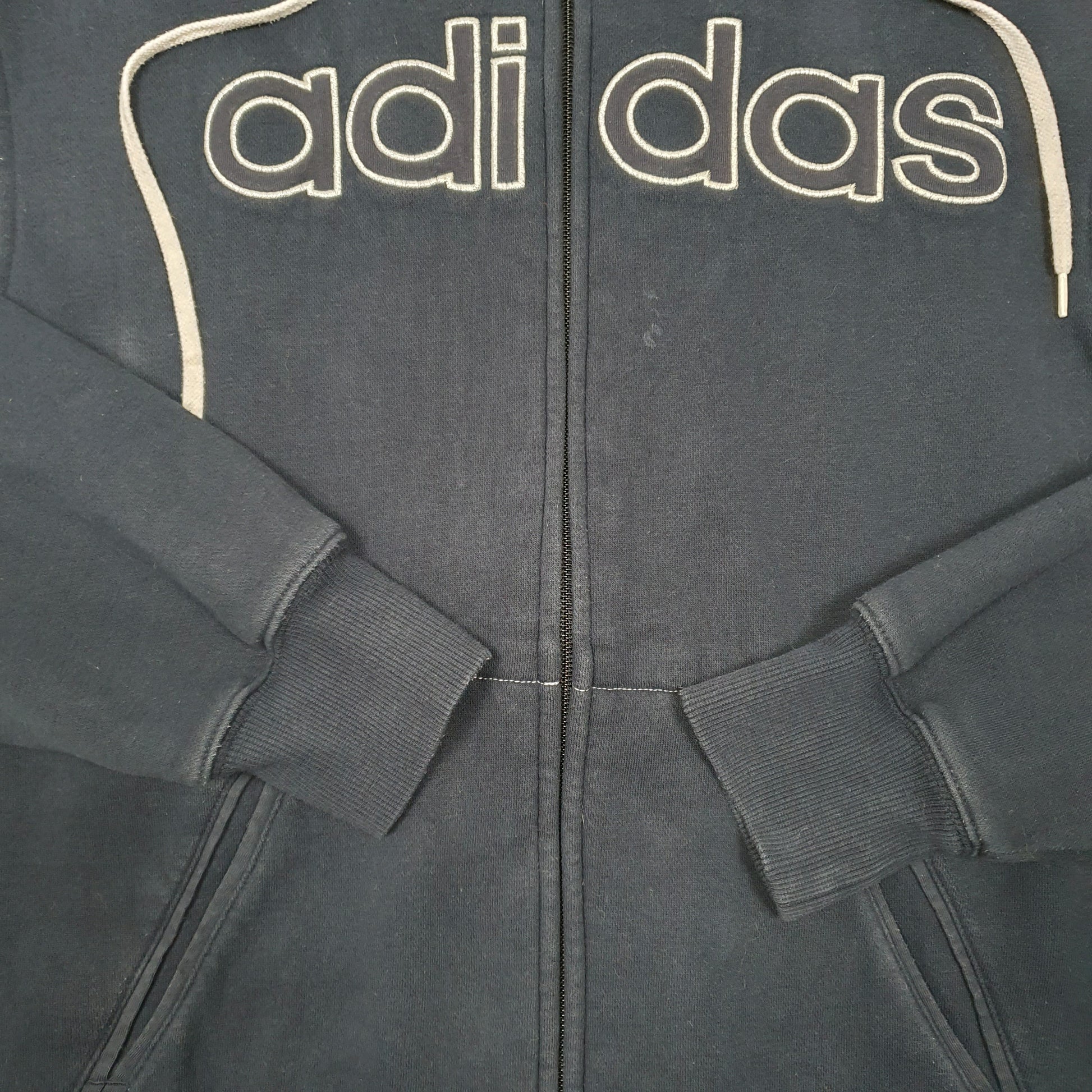 Mens Navy Adidas Spellout Hoodie Full Zip Jumper