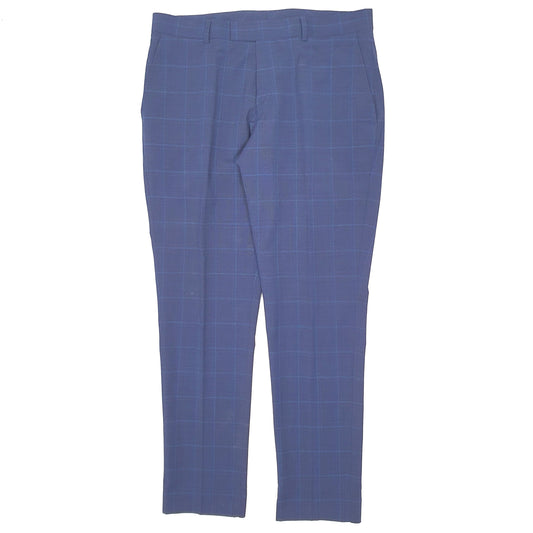 Mens Navy Moss Bros Check Formal Trousers