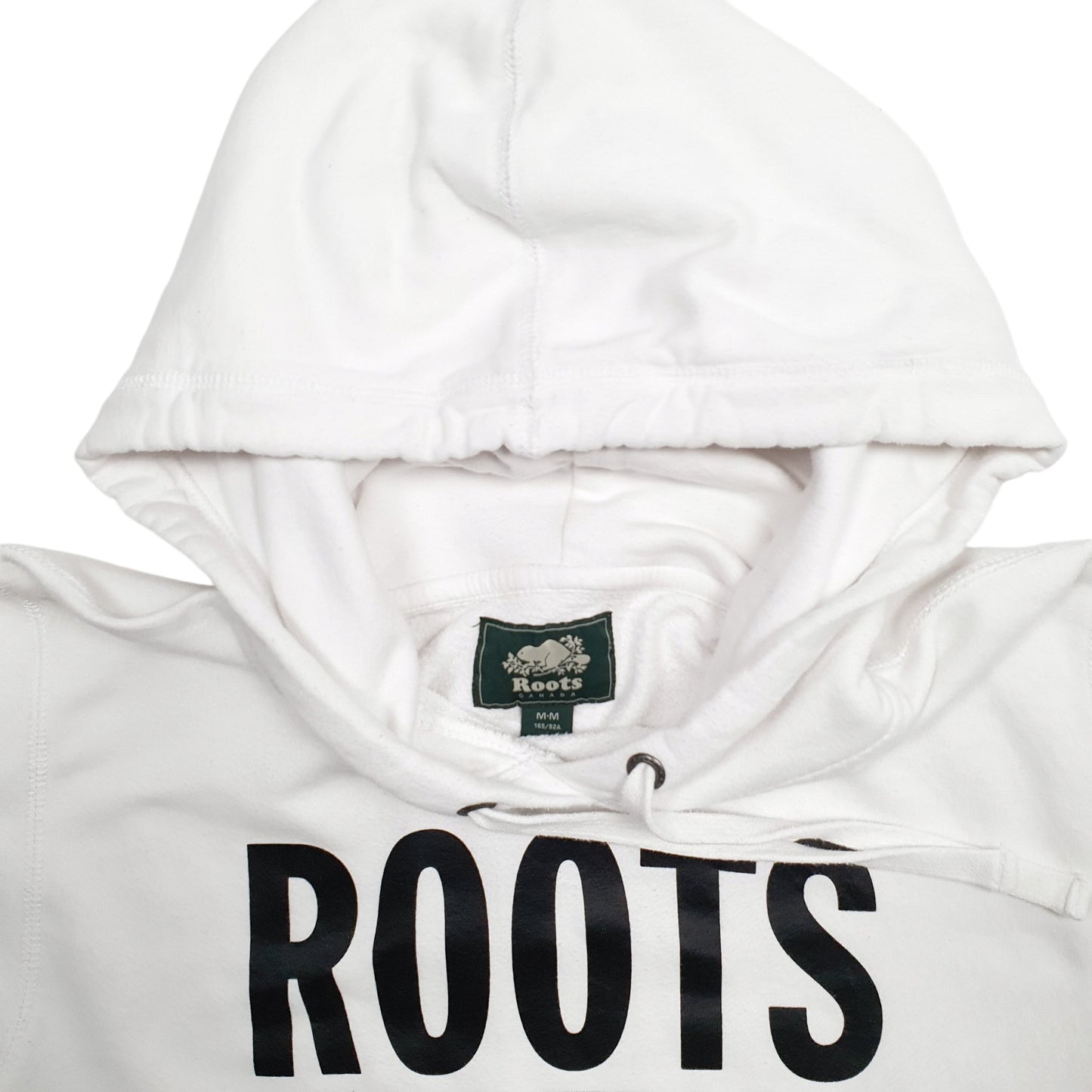 Mens White Roots Canada Spellout Hoodie Jumper