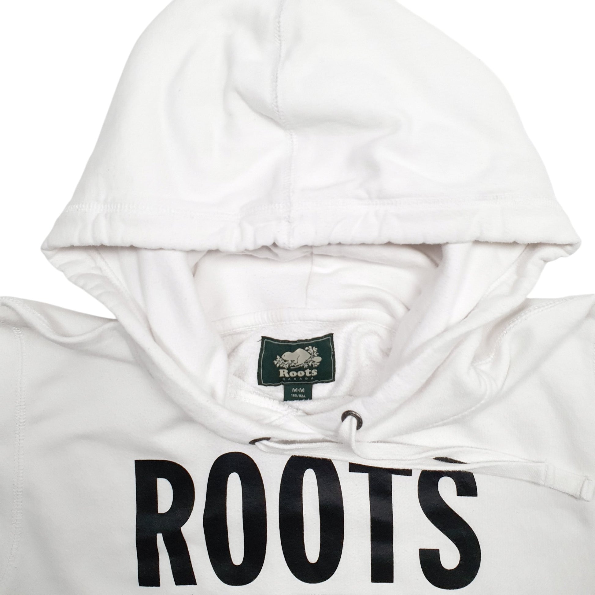 Mens White Roots Canada Spellout Hoodie Jumper
