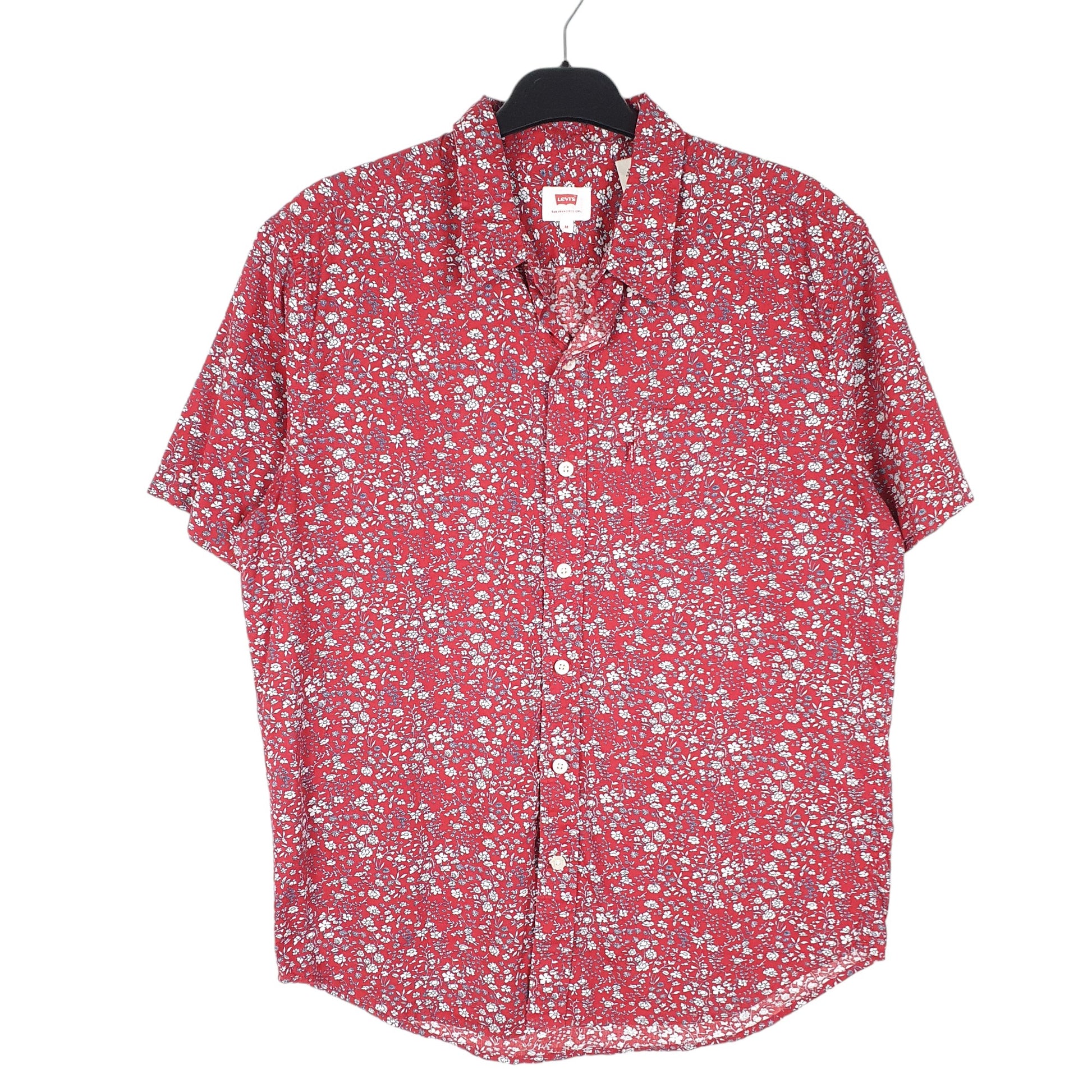 Mens Red Levis Floral Print Hawaiian Short Sleeve Shirt
