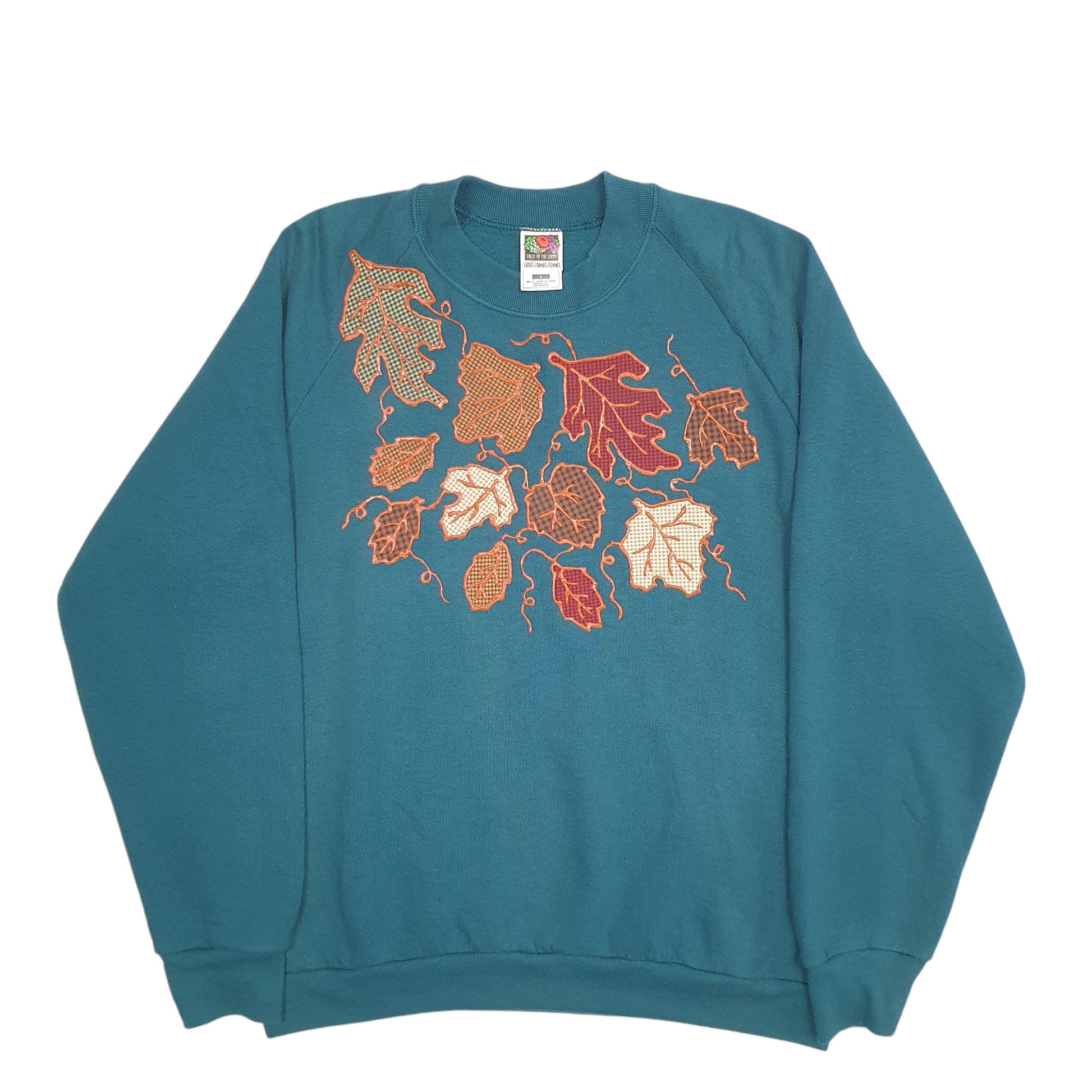 Mens Green Fruit Of The Loom Made In USA Leaves Crewneck Jumper