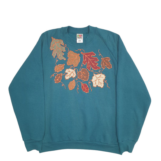 Mens Green Fruit Of The Loom Made In USA Leaves Crewneck Jumper