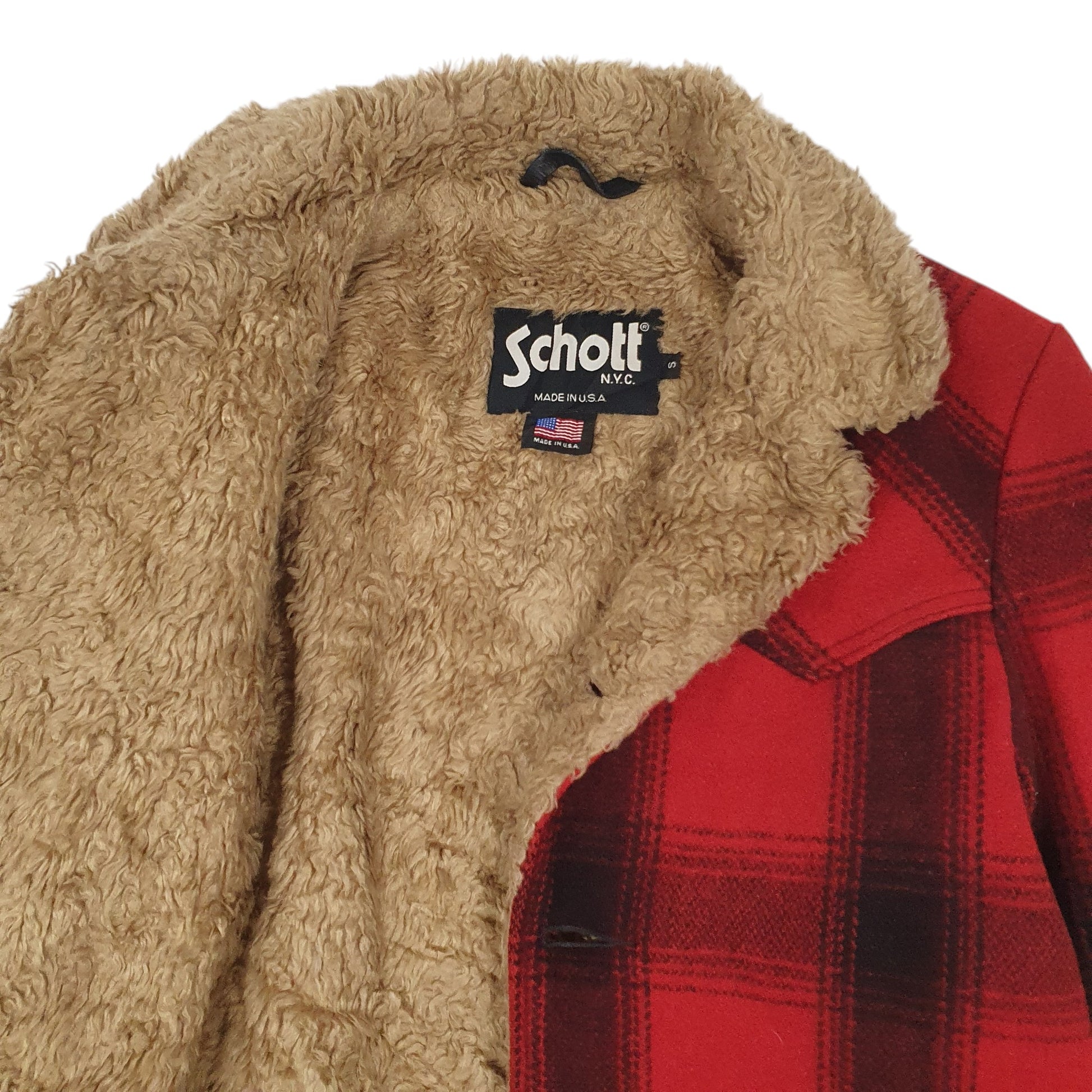 Mens Red Schott Cruiser Plaid Vintage 80s Made In USA  Coat