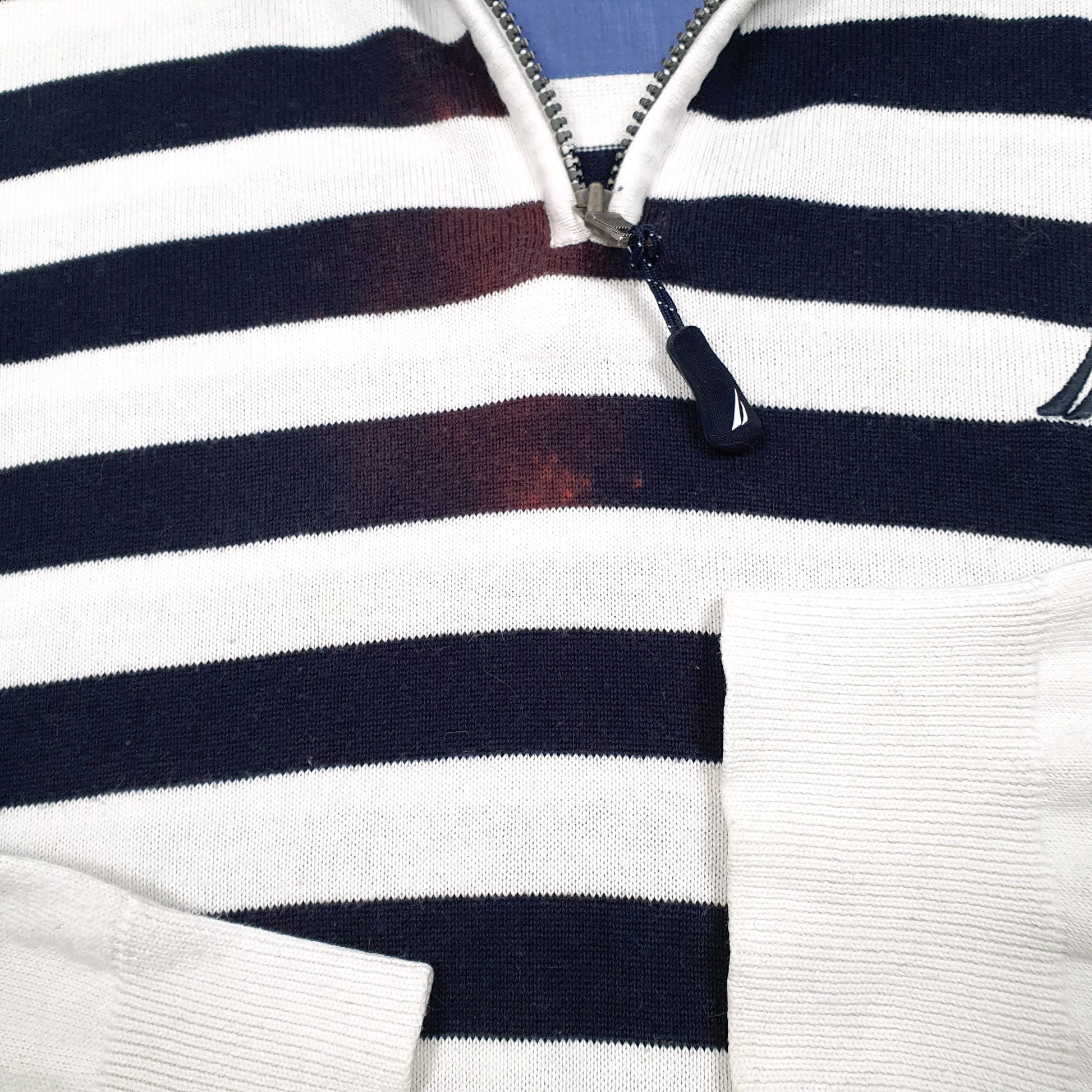 Mens White Nautica Knit Nautical Stripe Quarter Zip Jumper