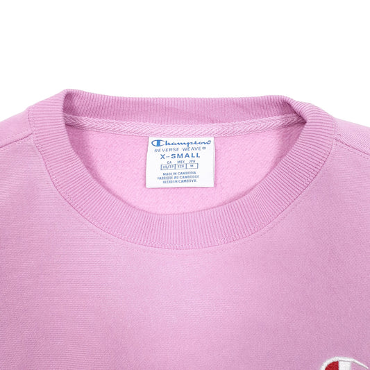 Womens Pink Champion Reverse Weave Cropped Cut Off Short Crewneck Jumper