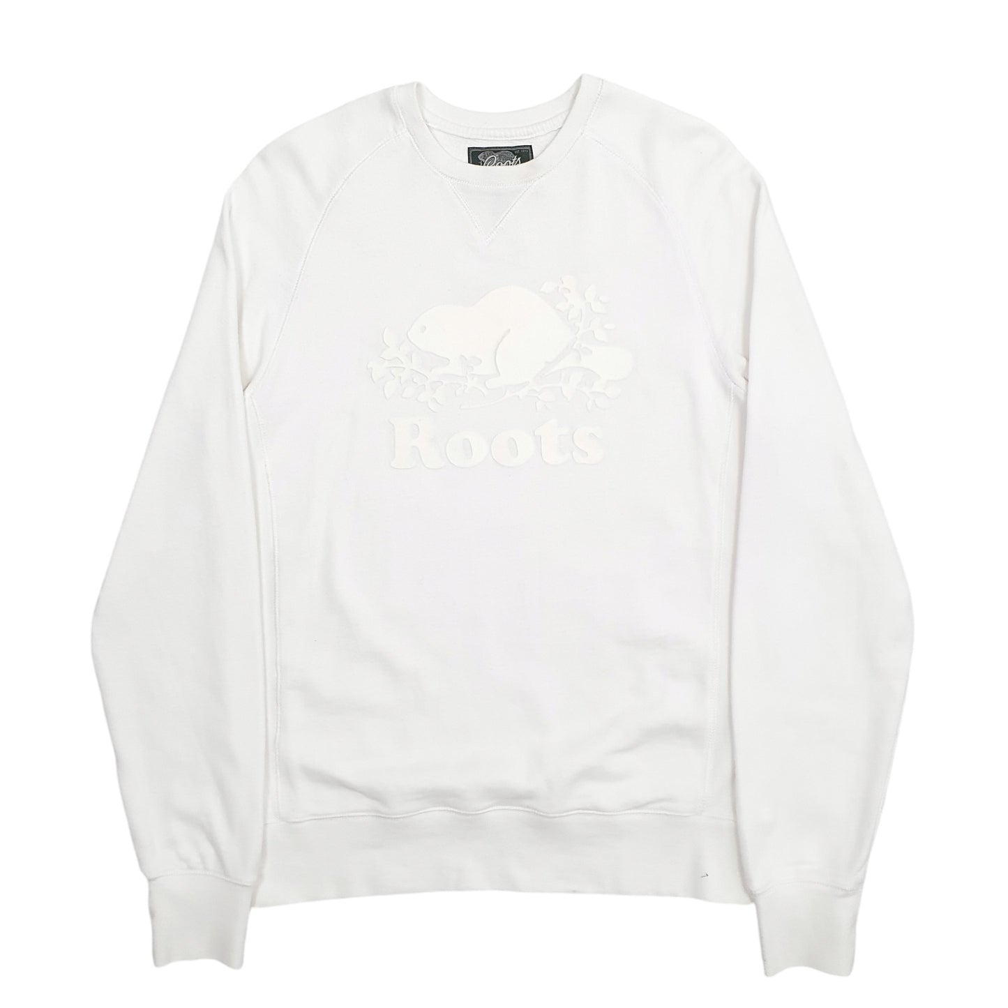 Mens White Roots Canada Spellout Crewneck Jumper