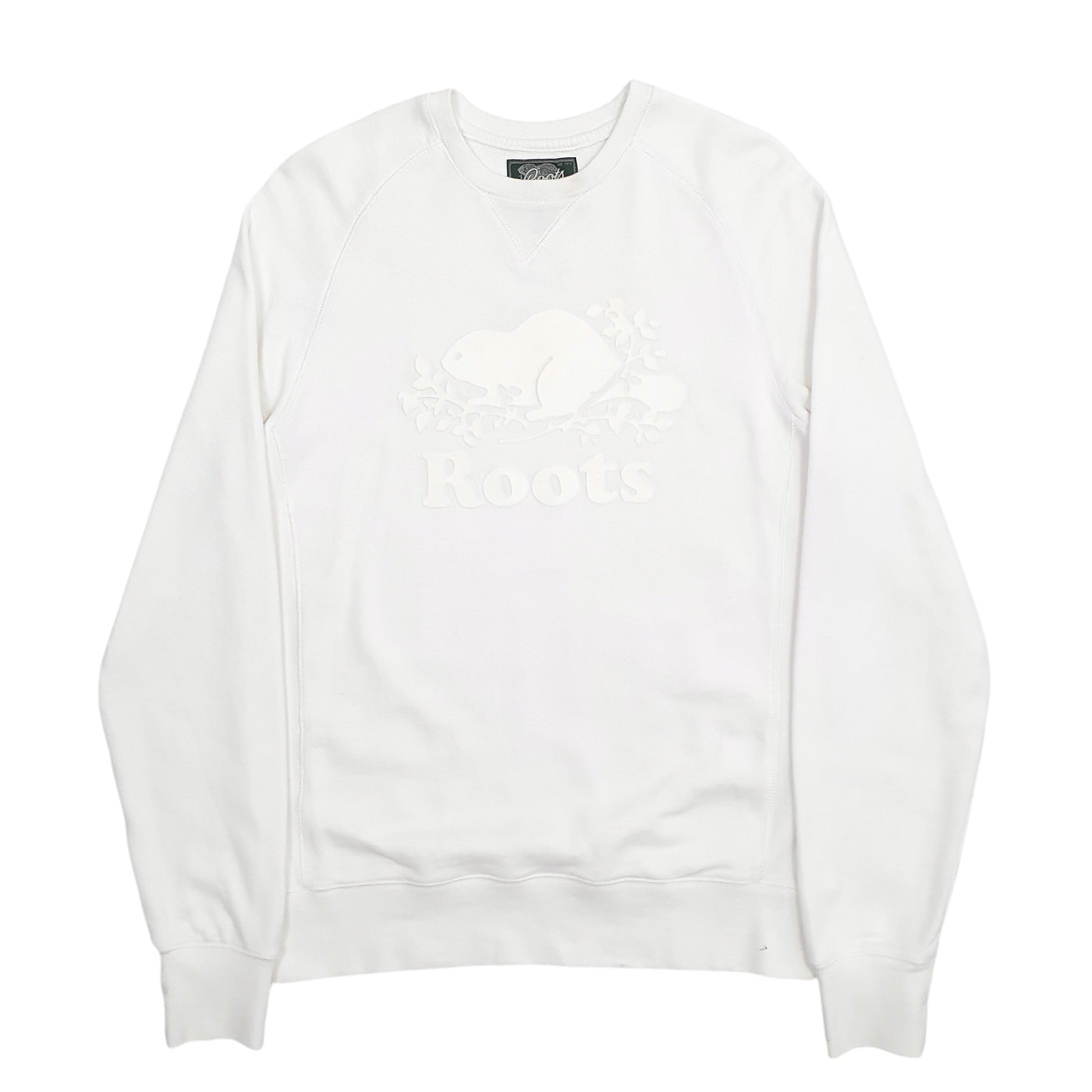 Mens White Roots Canada Spellout Crewneck Jumper