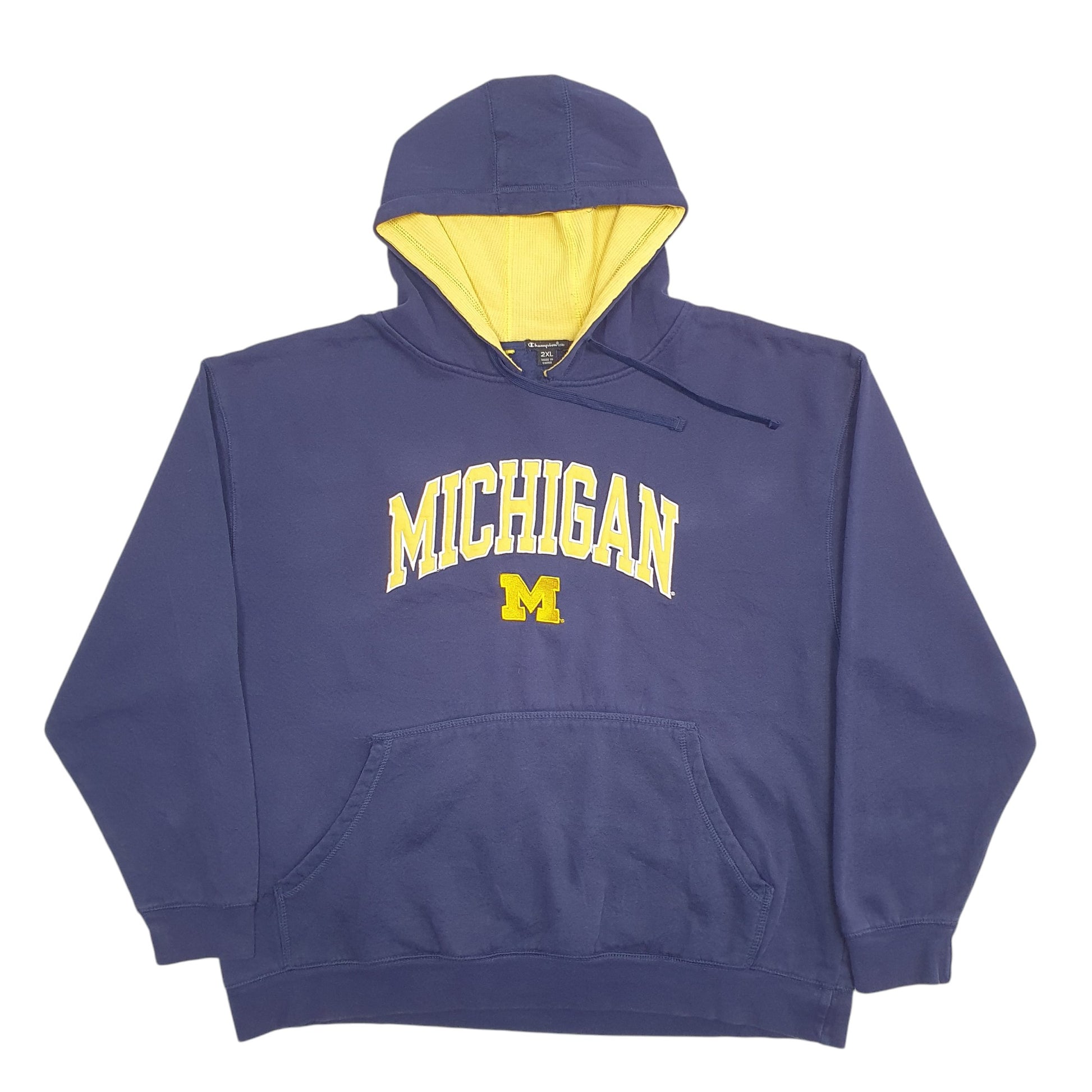Mens Blue Champion Michigan Spellout Hoodie Jumper