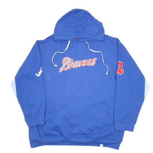 Mens Blue Majestic Cooperstown Collection MLB Atlanta Braves Baseball Hoodie Jumper