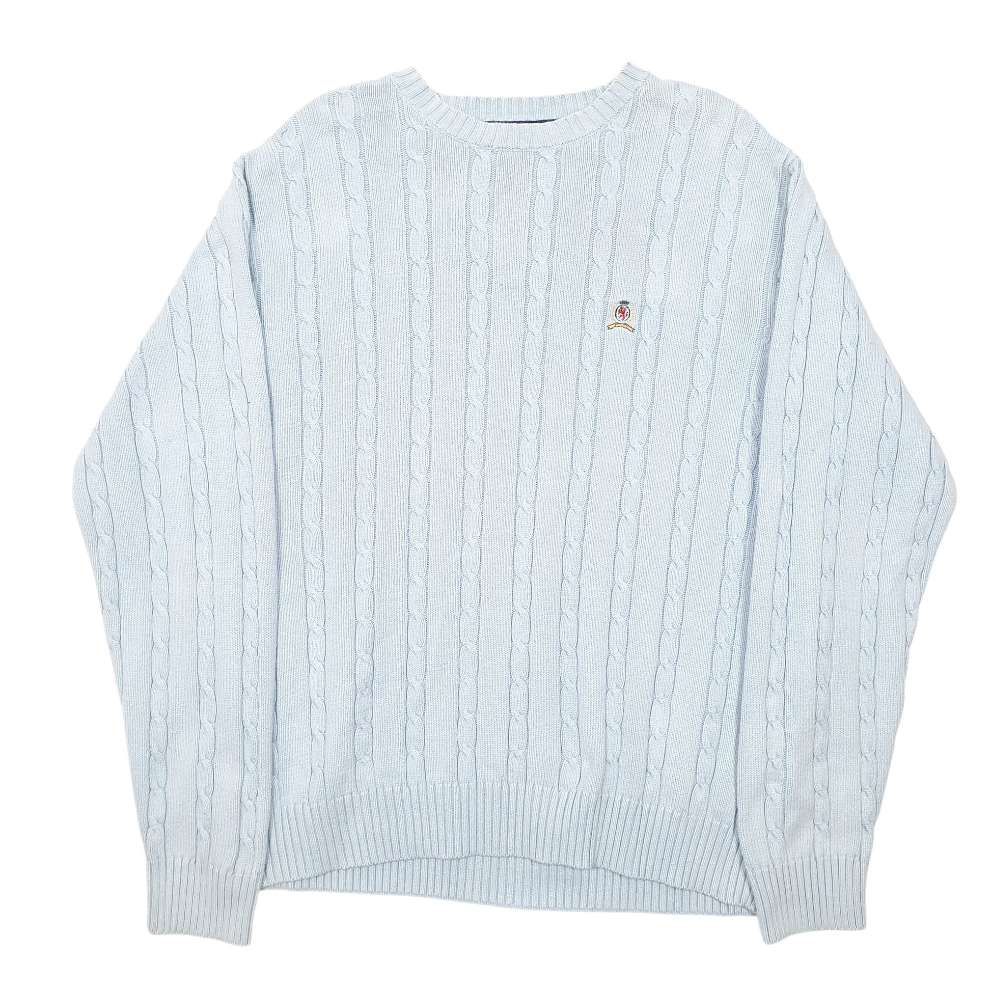 Mens Blue Tommy Hilfiger Cable Knit Crewneck Jumper