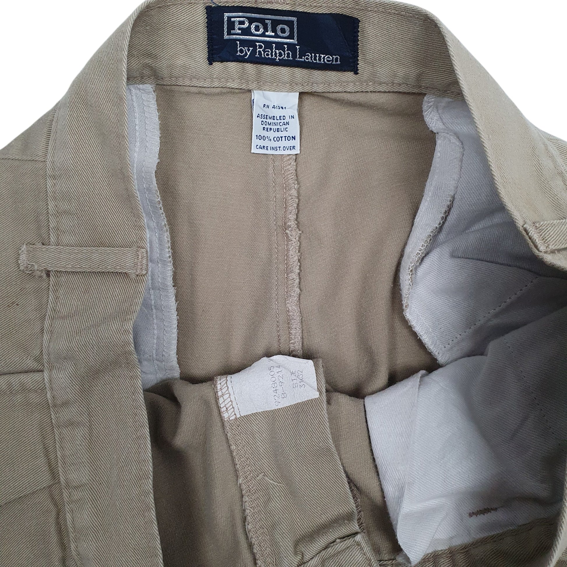 Mens Beige Polo Ralph Lauren Vintage 80s Pleated Chino Trousers