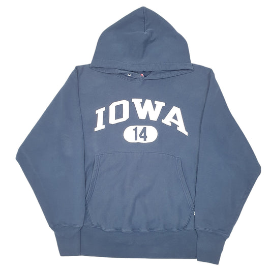 Mens Navy Champion Reverse Weave Iowa Spellout Track 14 2000s Hoodie Jumper