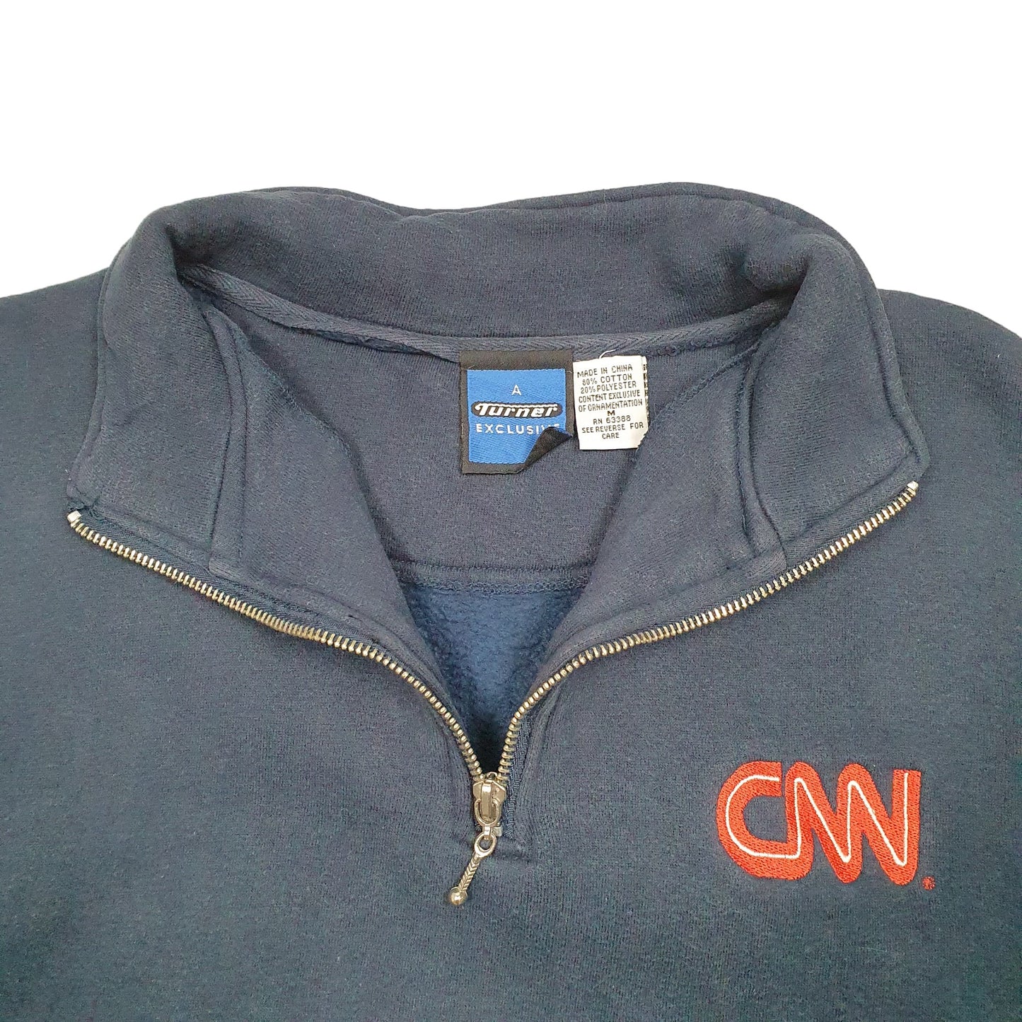 Mens Navy Turner Vintage CNN Network News USA Sweat Quarter Zip Jumper