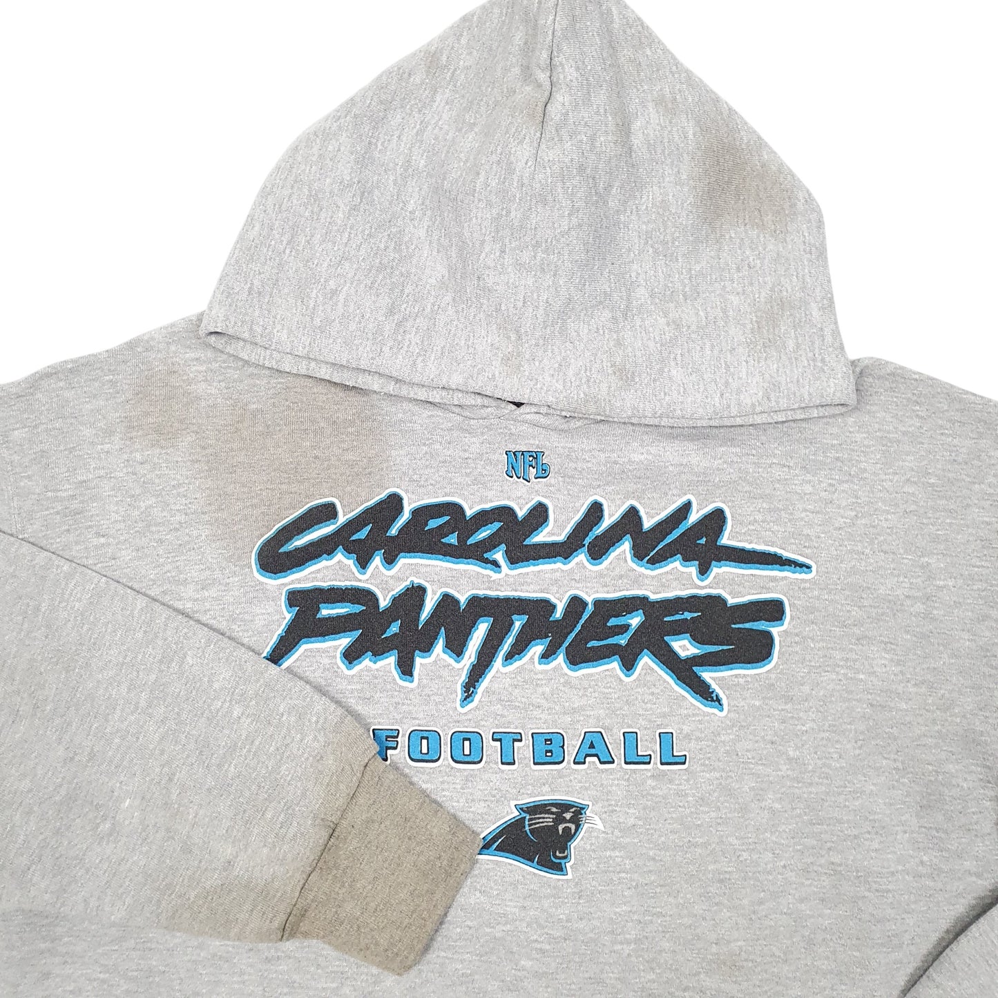 Mens Grey NFL Carolina Panthers Football USA Spellout Hoodie Jumper