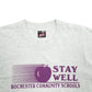 Mens Grey Fruit Of The Loom Single Stitch Vintage 90s Made In USA Stay Well Rochester Community School Short Sleeve T Shirt