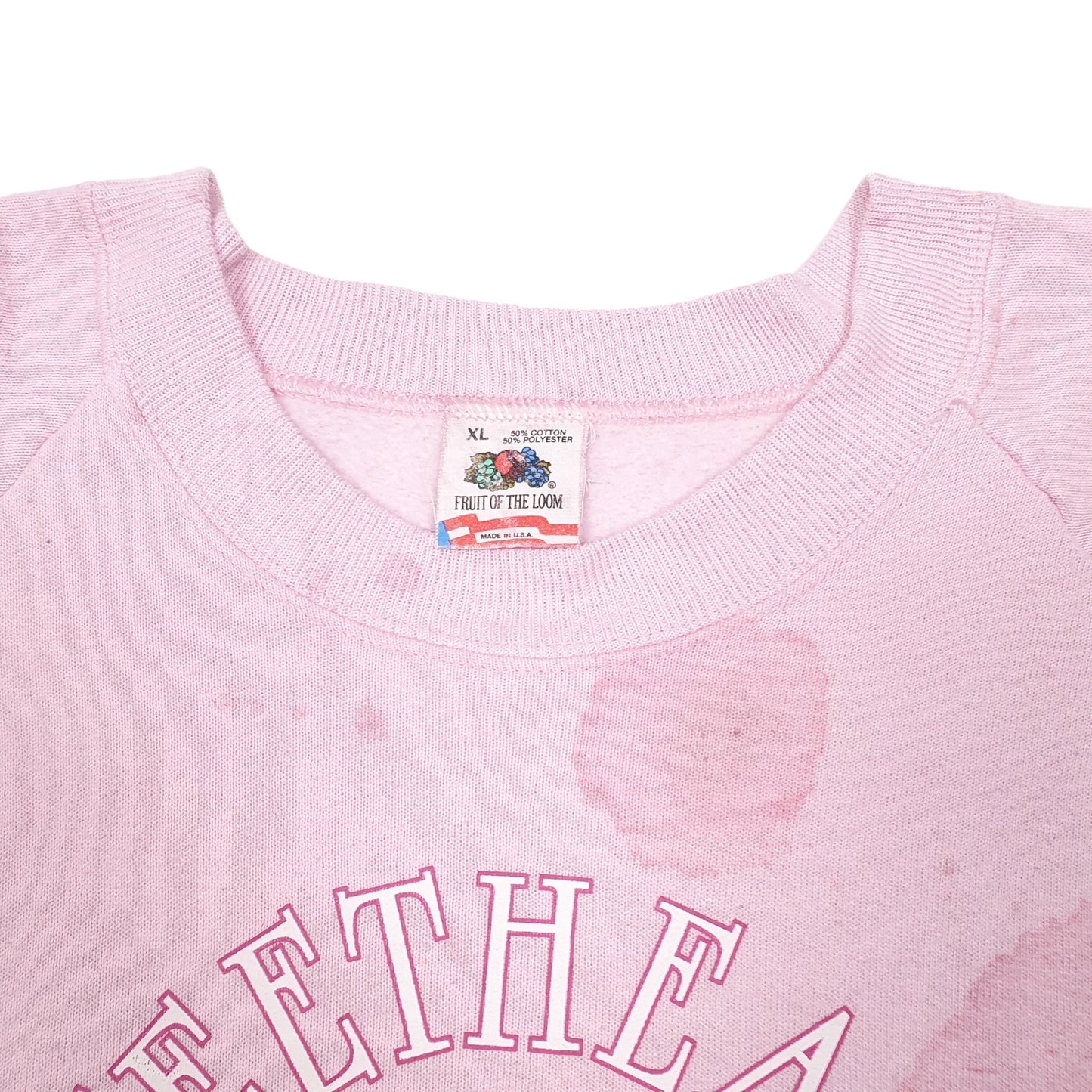 Mens Pink Fruit Of The Loom Vintage Raglan Sweetheart Club Indianapolis Made In USA 80s 90s Crewneck Jumper