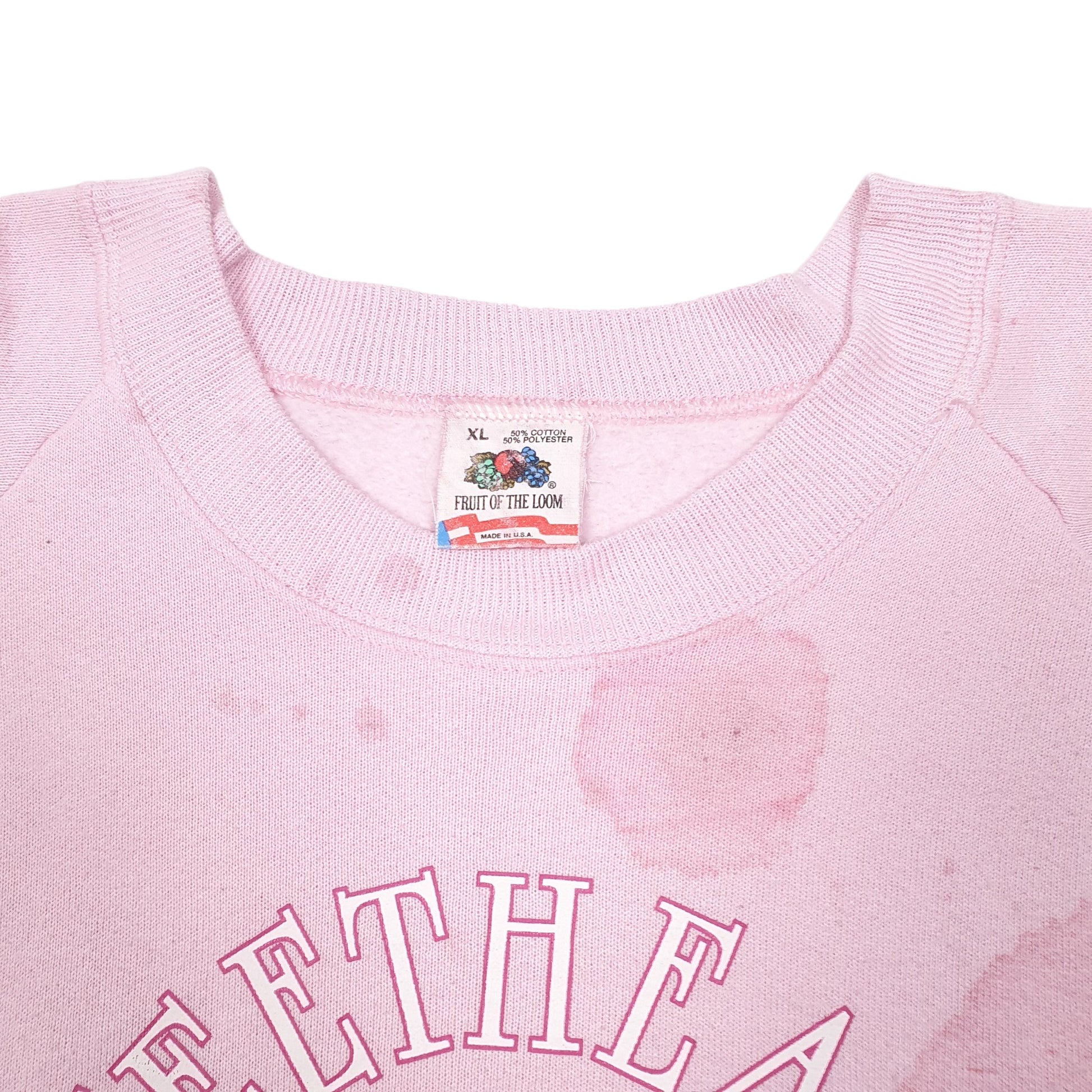 Mens Pink Fruit Of The Loom Vintage Raglan Sweetheart Club Indianapolis Made In USA 80s 90s Crewneck Jumper