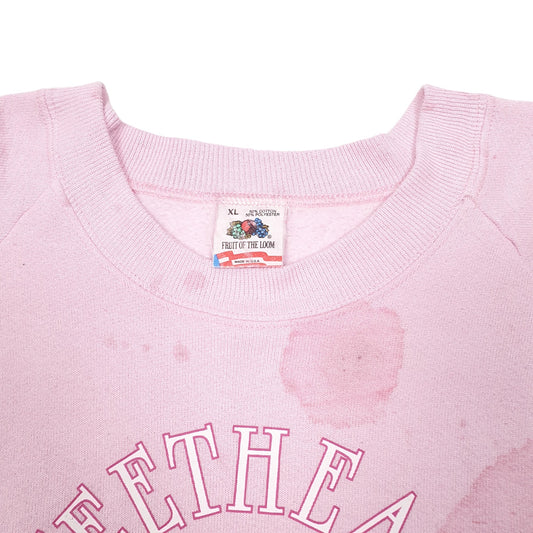 Mens Pink Fruit Of The Loom Vintage Raglan Sweetheart Club Indianapolis Made In USA 80s 90s Crewneck Jumper