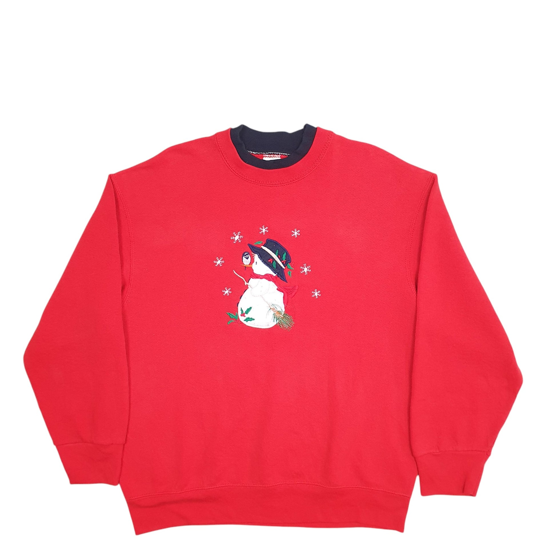 Mens Red Fruit Of The Loom Snowman Christmas Festive Crewneck Jumper