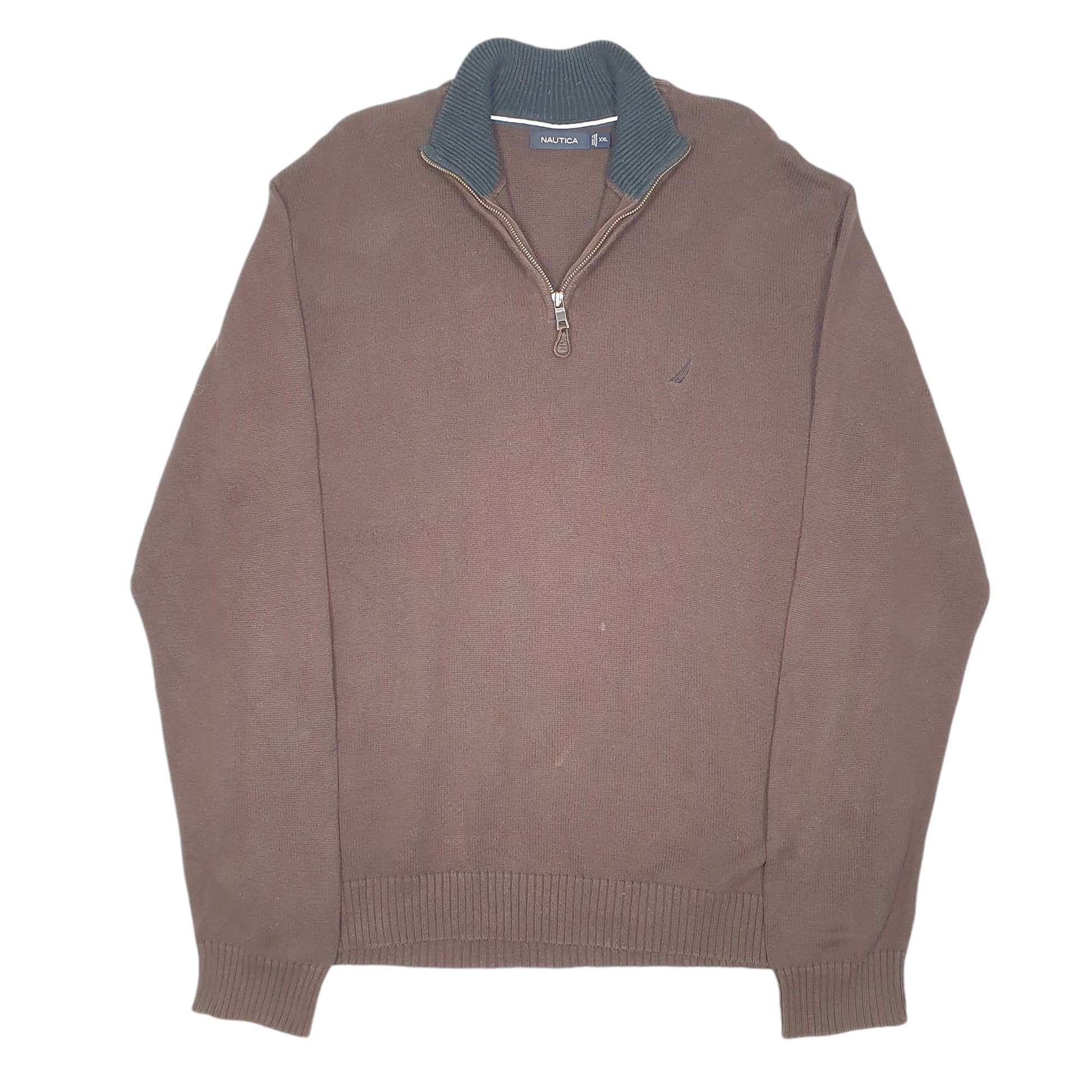 Mens Brown Nautica Knit Sweater Quarter Zip Jumper