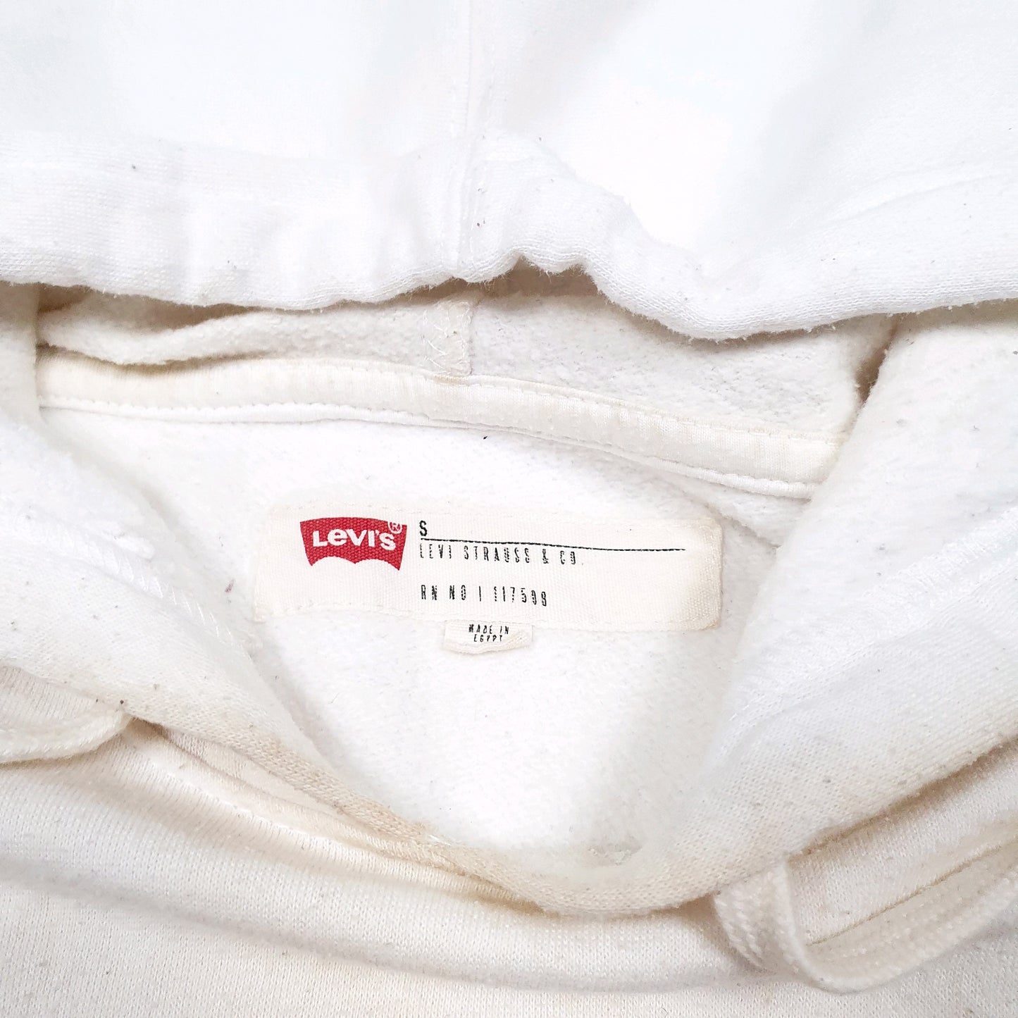 Mens White Levis Spellout Hoodie Jumper