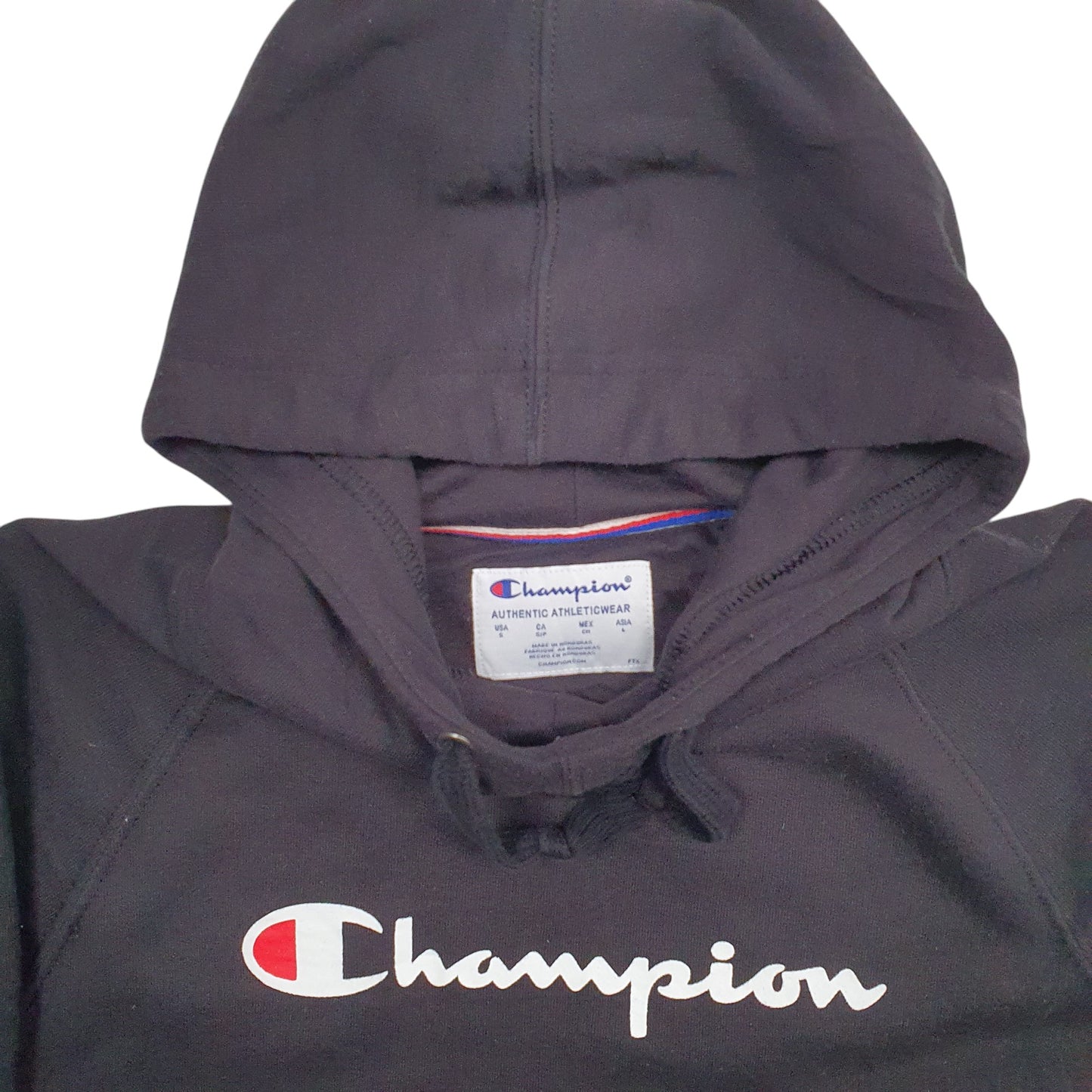 Womens Black Champion Spellout Hoodie Jumper