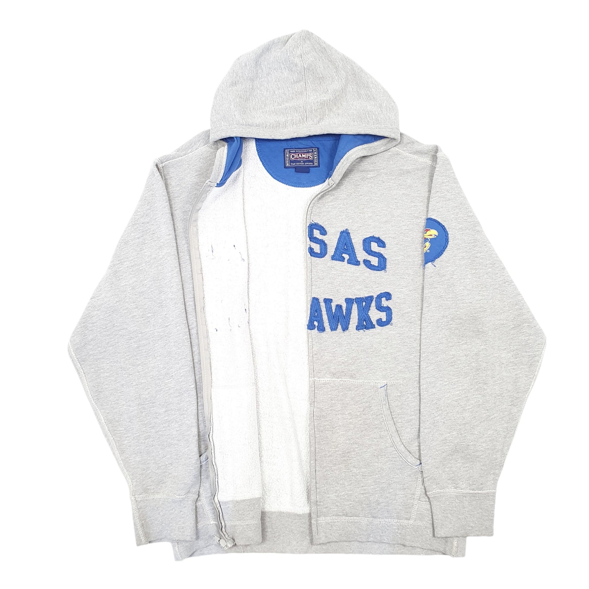 Mens Grey Champs Sports Hoodie Kansas Jayhawks American Football Full Zip Jumper