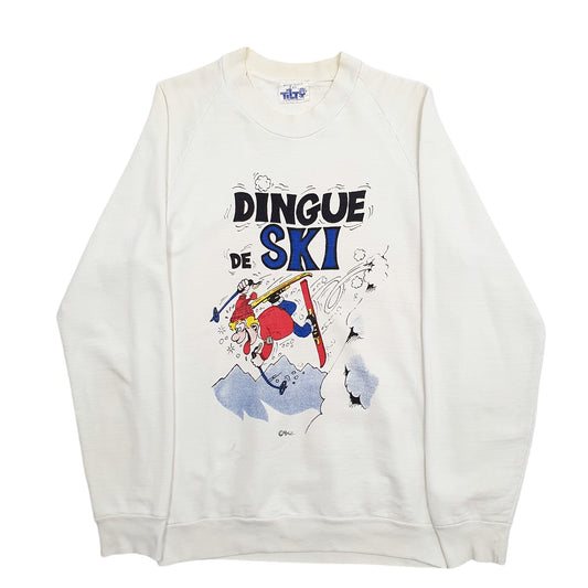 Mens White Tilt Dingue De Ski Made In France Vintage 90's Skiing Crewneck Jumper