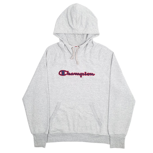 Mens Grey Champion Spellout Hoodie Jumper
