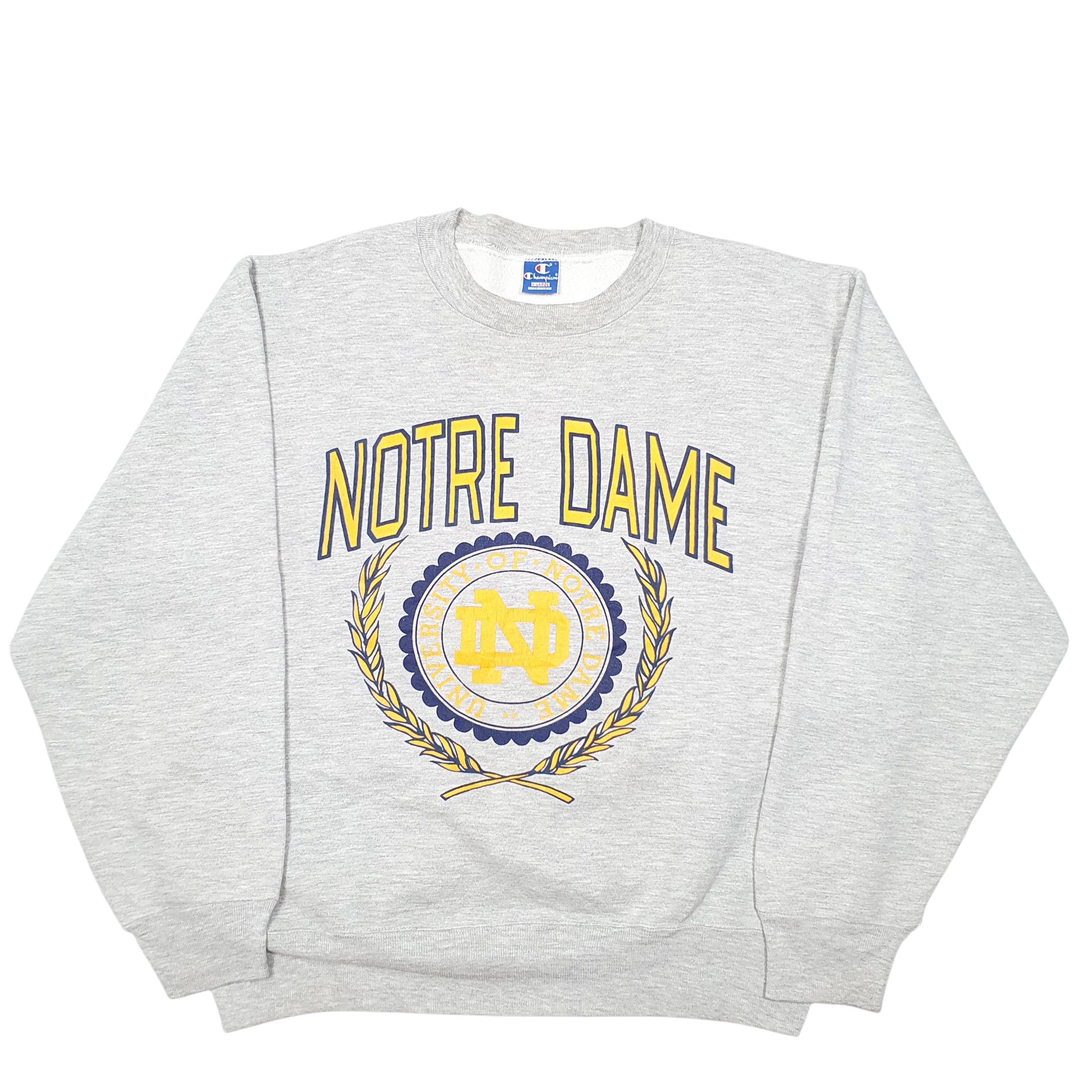 Mens Grey Champion Vintage 80s 90s Notre Dame University Made In USA Spellout Crewneck Jumper