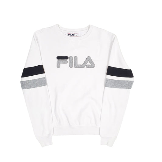 Womens White Fila Spellout Crewneck Jumper