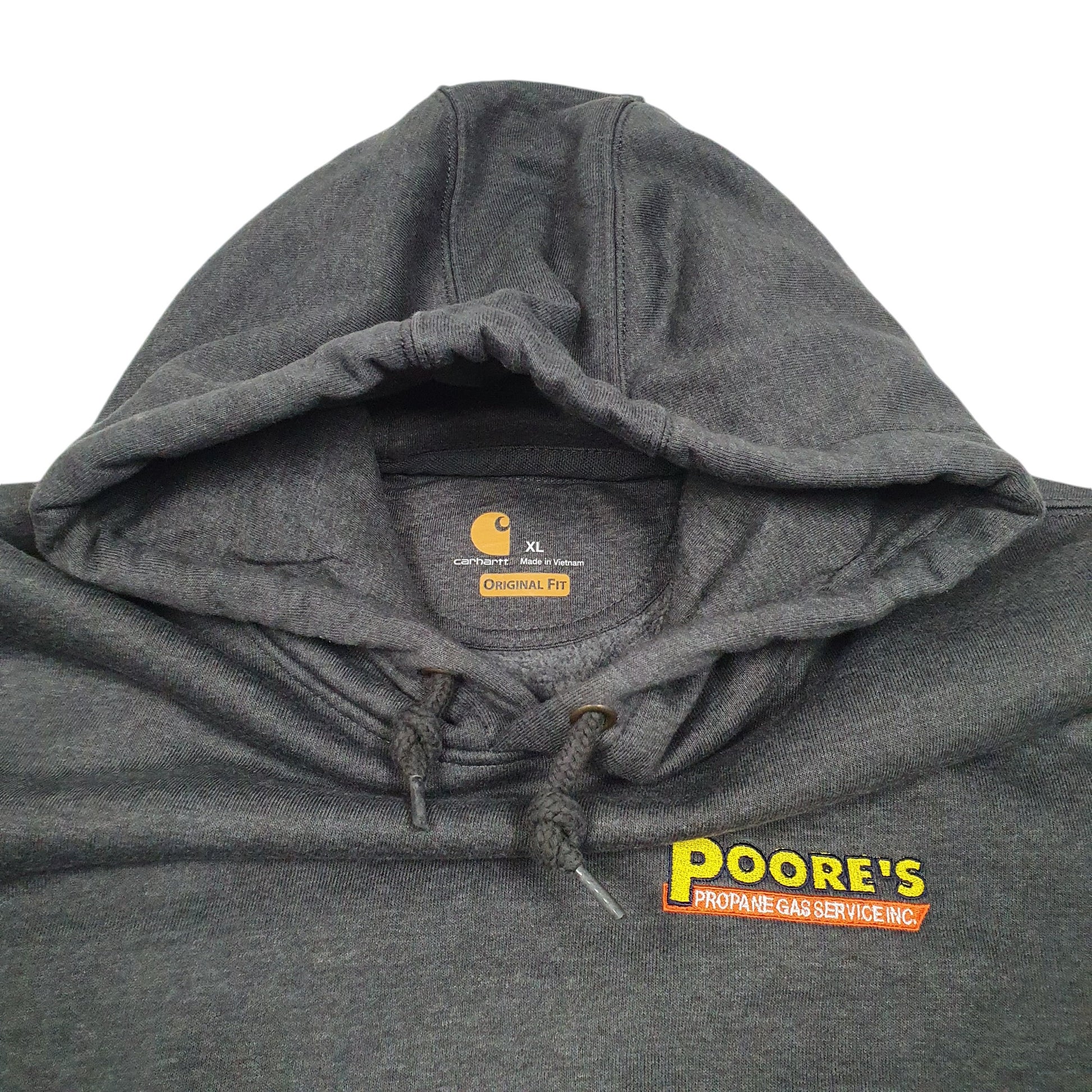 Mens Grey Carhartt Workwear Poores Propaine Gas Servicing USA Hoodie Jumper