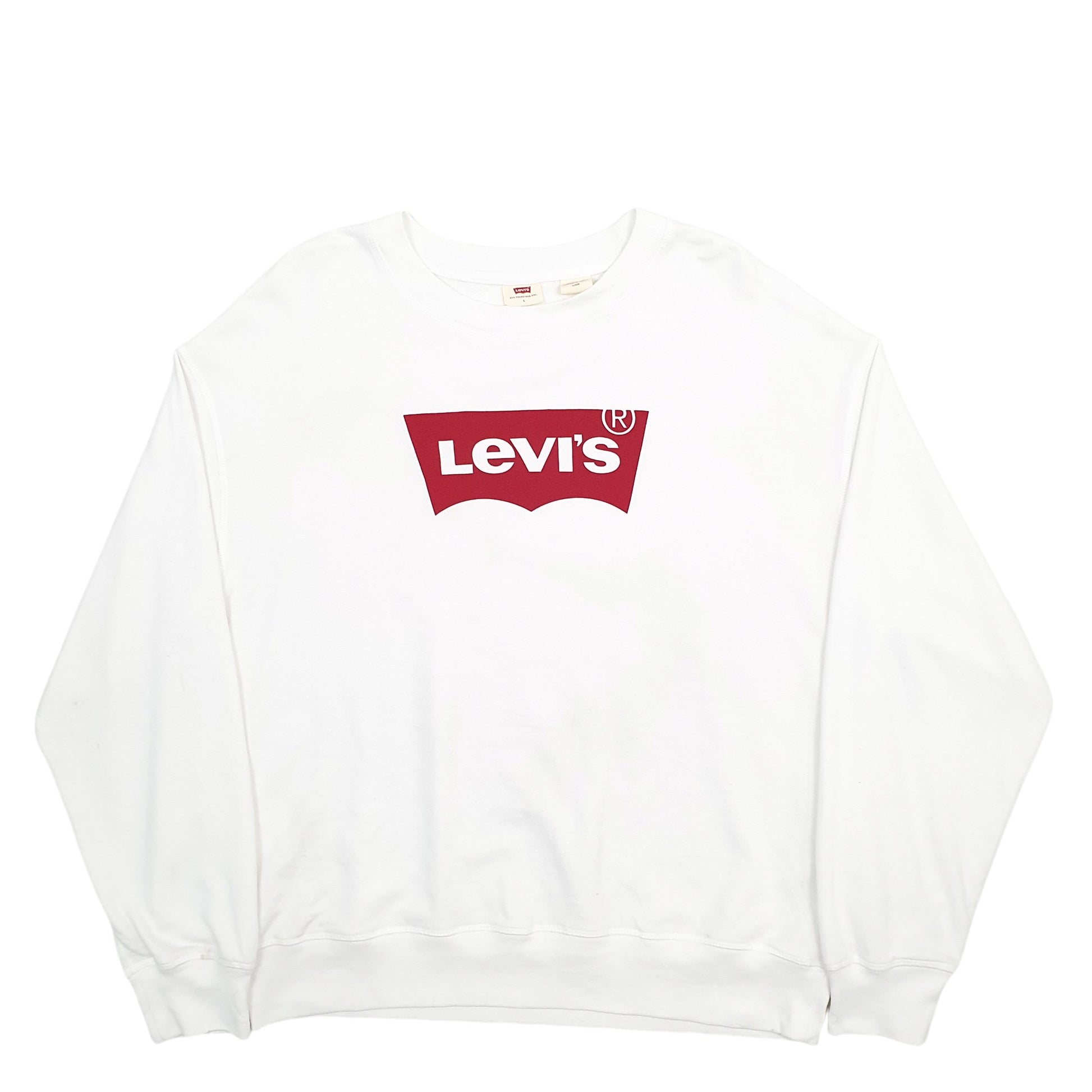 Mens White Levis Spellout Crewneck Jumper