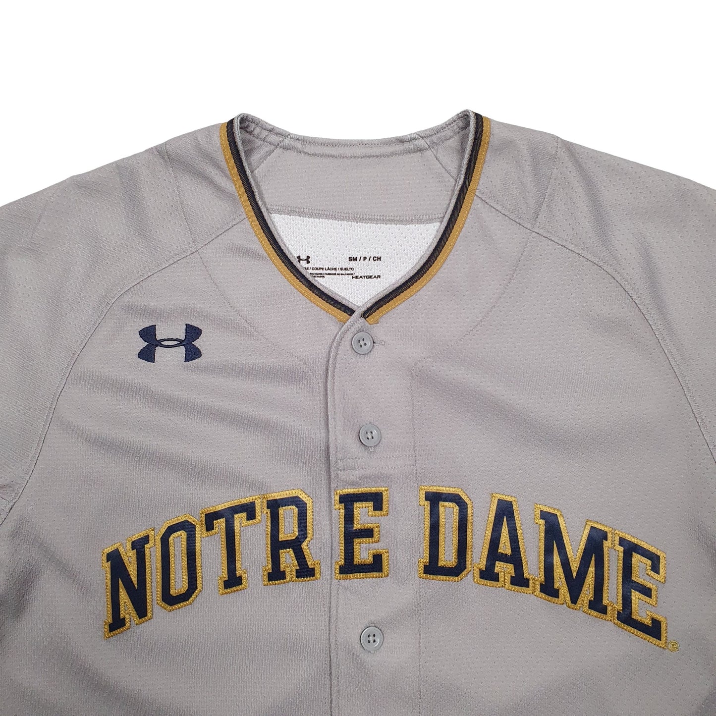 Mens Grey Under Armour MLB Baseball Jersey Notre Dame Short Sleeve T Shirt