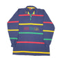 Mens Navy Canterbury Rugby Australia Spellout Striped Long Sleeve Polo Shirt