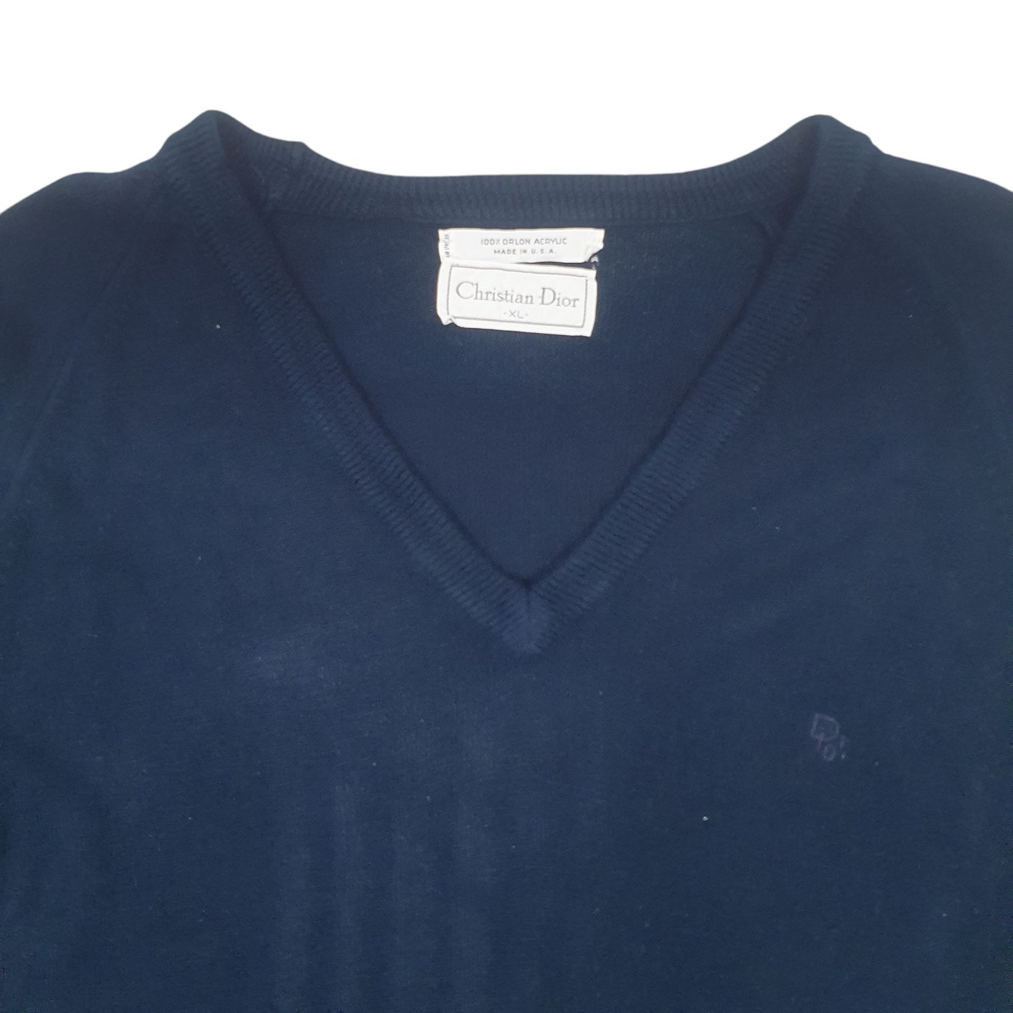 Womens Navy Christian Dior Vintage Made In USA V Neck Jumper