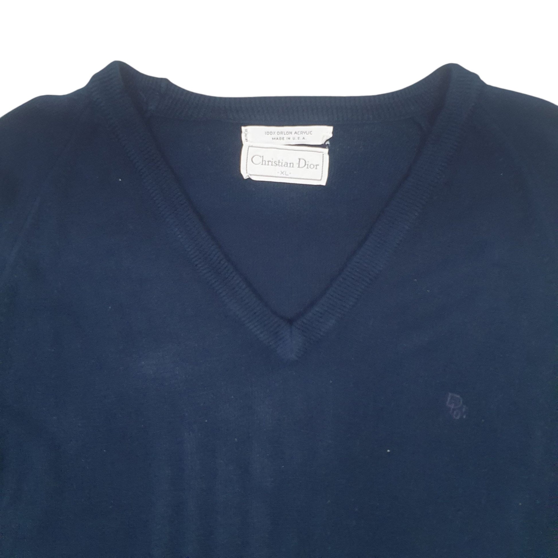 Womens Navy Christian Dior Vintage Made In USA V Neck Jumper