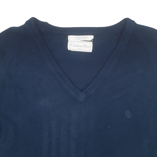 Womens Navy Christian Dior Vintage Made In USA V Neck Jumper
