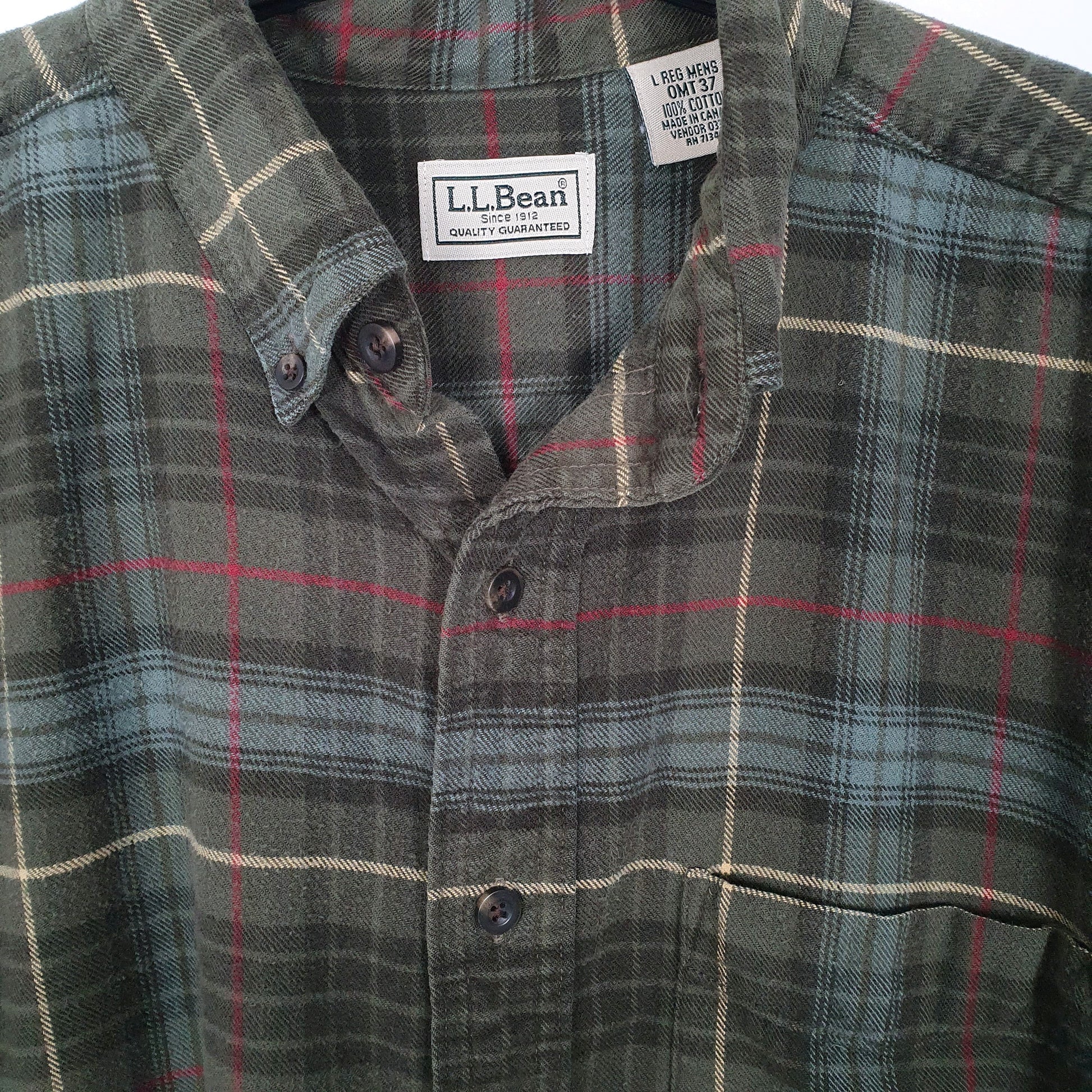 Mens Green L.L.Bean Flannel Overshirt Long Sleeve Shirt