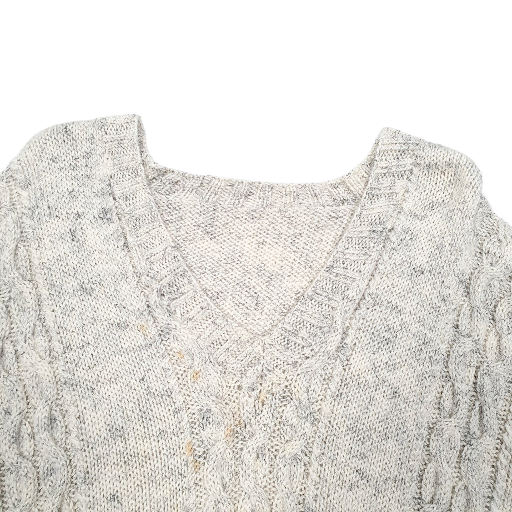 Womens Cream Unbranded Knit Chunky Cable V Neck Jumper