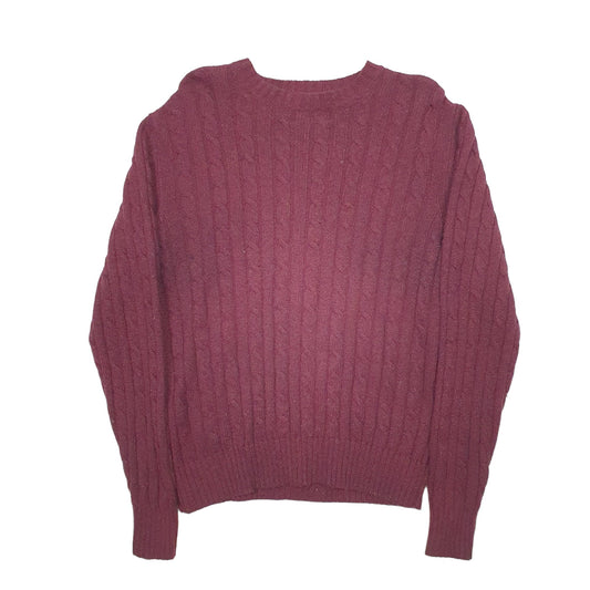 Mens Burgundy L.L.Bean Knit Cable Crewneck Jumper