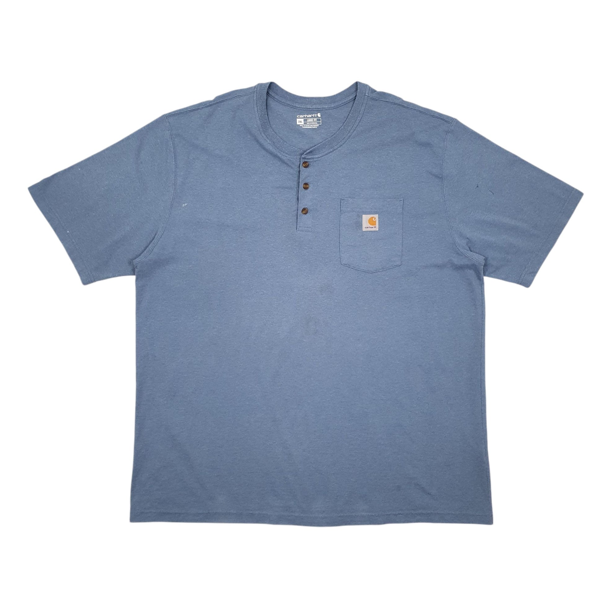 Mens Blue Carhartt Henley Short Sleeve T Shirt