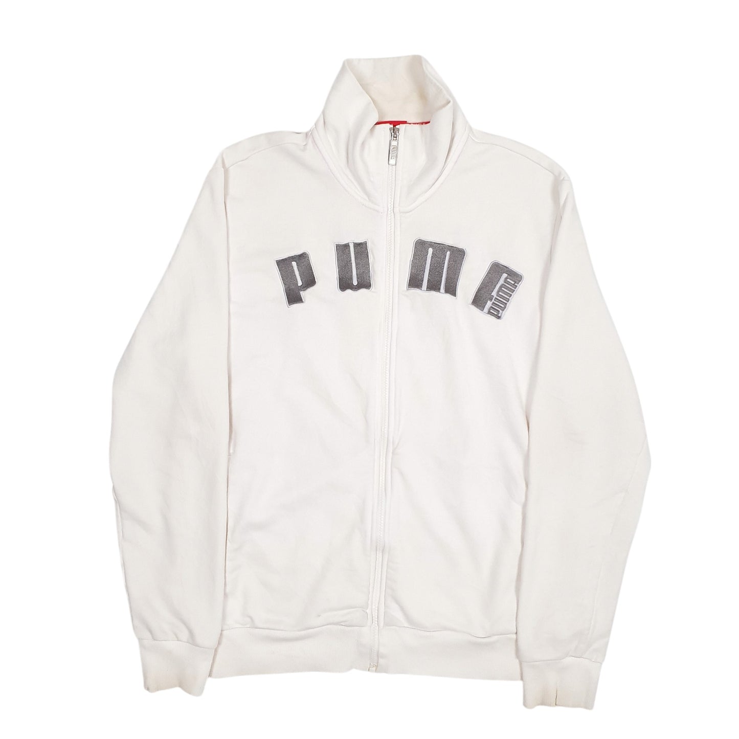 Mens White Puma Spellout Full Zip Jumper