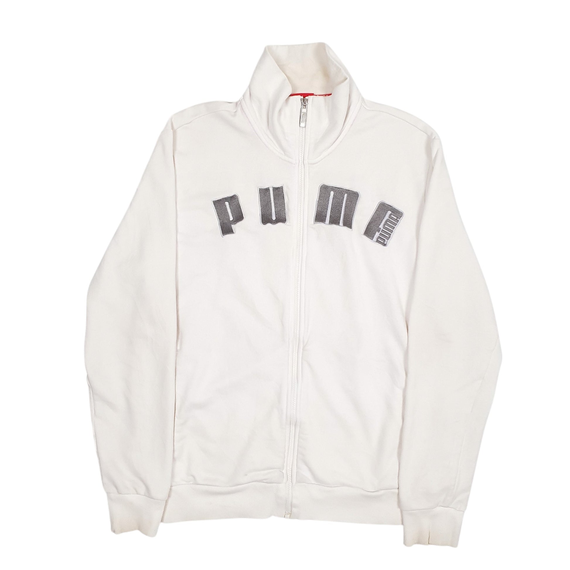 Mens White Puma Spellout Full Zip Jumper